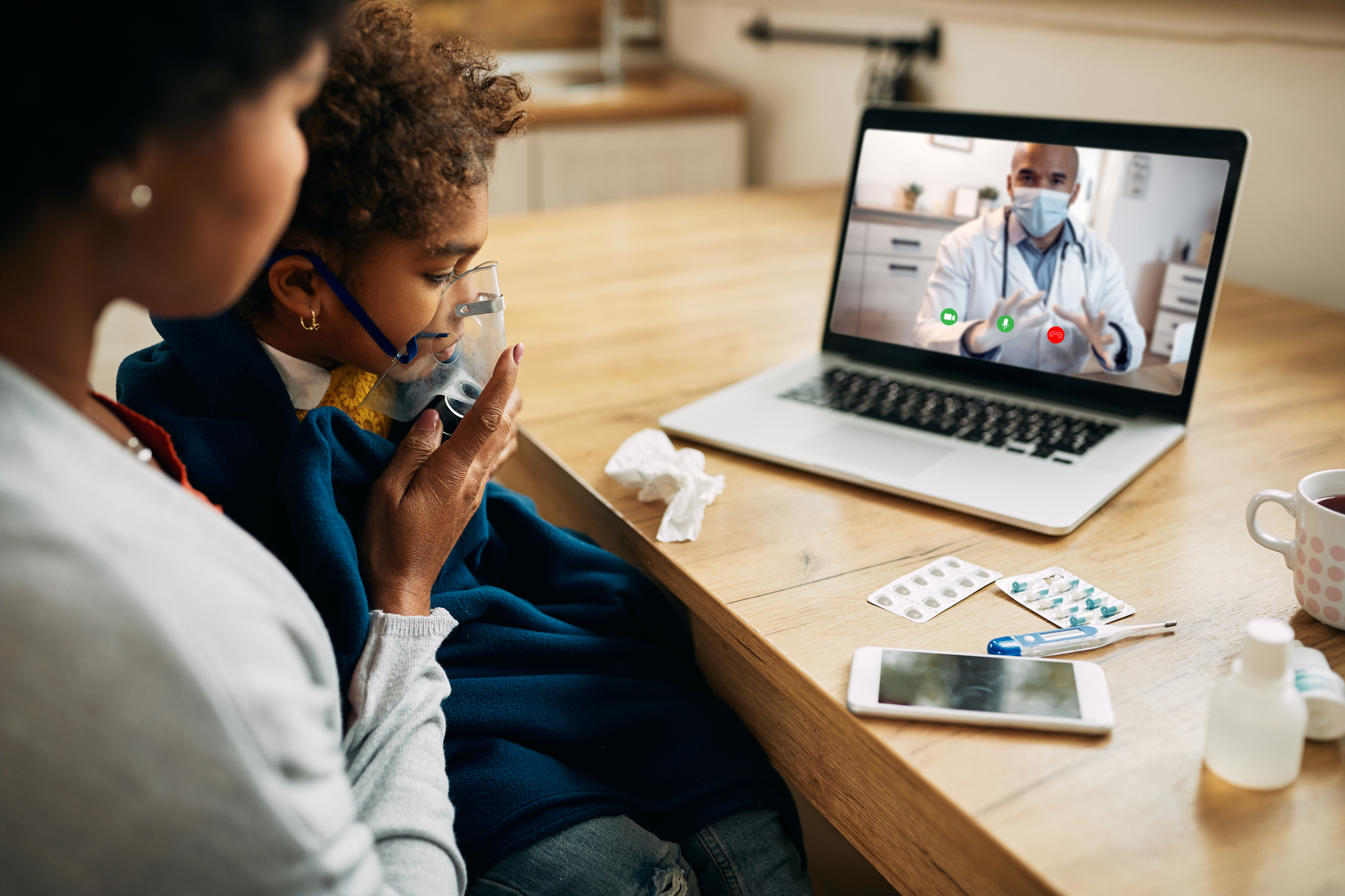 Family using telehealth